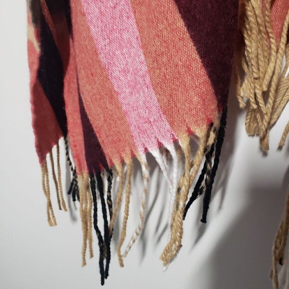 Woolrich Plaid Fringe Blanket Wrap Shawl Cape Tan Pink Poncho Womens One Size - Picture 3 of 6